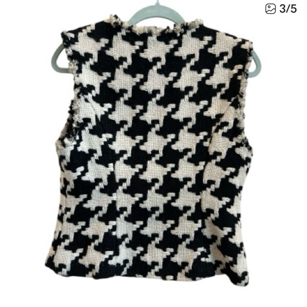 Cabi Houndstooth Textured Zip Vest Black White Sleeveless Tweed Style 54077 M - Picture 3 of 5
